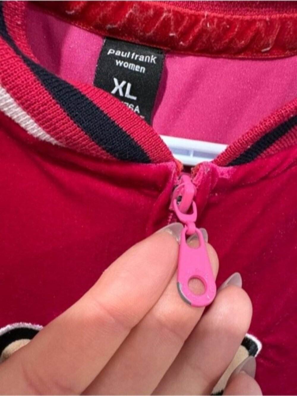 VINTAGE Paul Frank Julius the Monkey pink velour zip-up hoodie - Picture 3 of 7